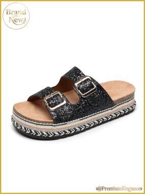 Women's Cork Footbed Slide Sandals with Arch Support, Adjustable Buckle, Suede